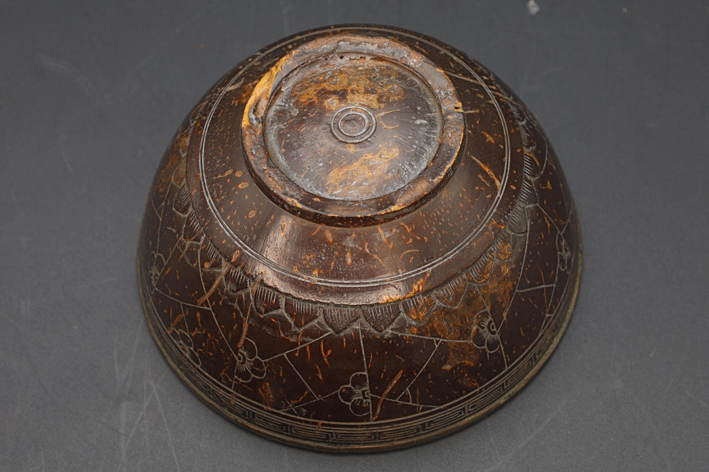 Qing Dynasty Libation Bowl, A 19th Century Chinese Carved Coconut Shell And Silvered Lined Bowl Cup, Circa 1890s East Asia Collectibles