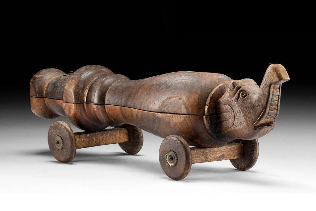 Handmade Wooden Elephant Toy, Car With Wheels, South Asia, Colonial India By The Late 19th Century, Figural Animal Box, Folk Oriental Art