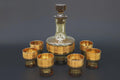 Vintage 1970s Czech Bohemia Decanter Bottle With Six Shots Glasses, USSR Soviet Era Smoky Glass And 24 Karats Yellow Gold Overlay