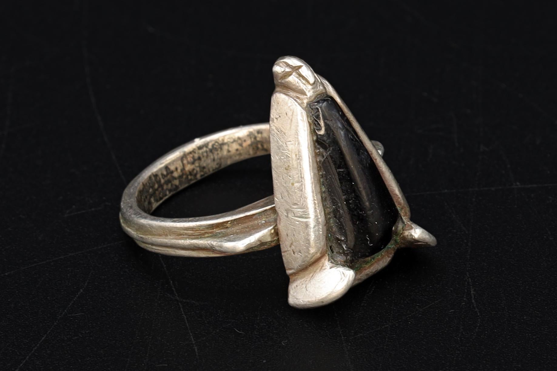 Antique 1940s High Grade Silver Moroccan Berber Ring Size 5 1/2, Ethnic Folk Jewelry, Tribal Imazighen North African Amulet Talisman