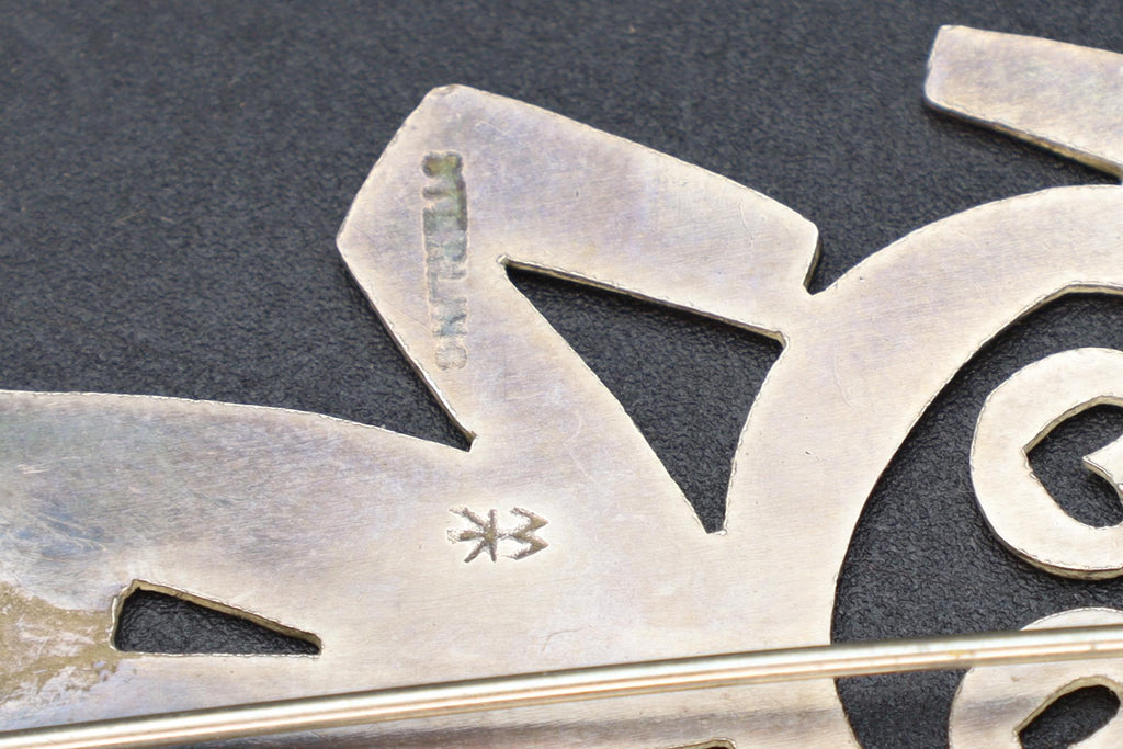 Mik Stousland, Brooch Pin, Vintage Handmade Jewelry, Sterling Silver Cut Out Abstract Designs, Woman Girl, Modernist Fashion Accessories