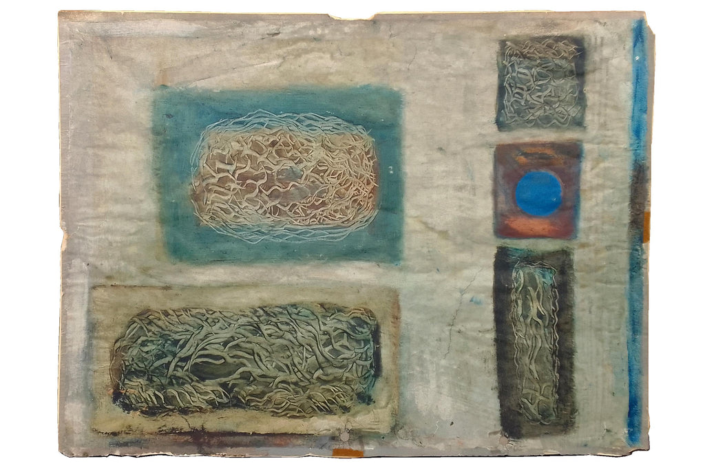 Mixed Media Composition, 1958 Abstract Oil On Paper Painting By American Artist Martha Margaret Mckay (1924 To 1983), Signed And Dated.