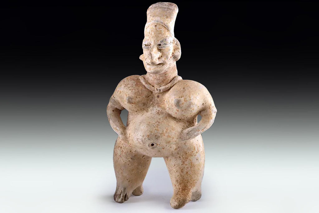 Ancient Ameca Style, Pre-Columbian Ceramic Figure Of A Pregnant Woman. West Mexico, Jalisco Shaft Tomb, Circa 300 BCE To 300 AD Antiquities
