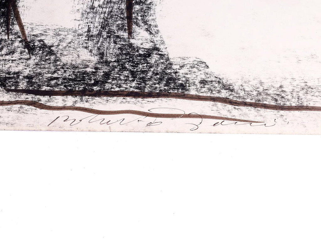 Mixed Media Artwork By Italian Artist Roberto Barni, Black Pastel On Paper, Hand Signed, European Contemporary Art
