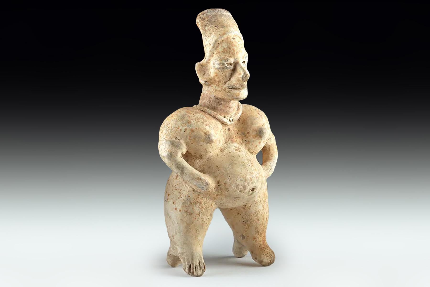 Ancient Ameca Style, Pre-Columbian Ceramic Figure Of A Pregnant Woman. West Mexico, Jalisco Shaft Tomb, Circa 300 BCE To 300 AD Antiquities