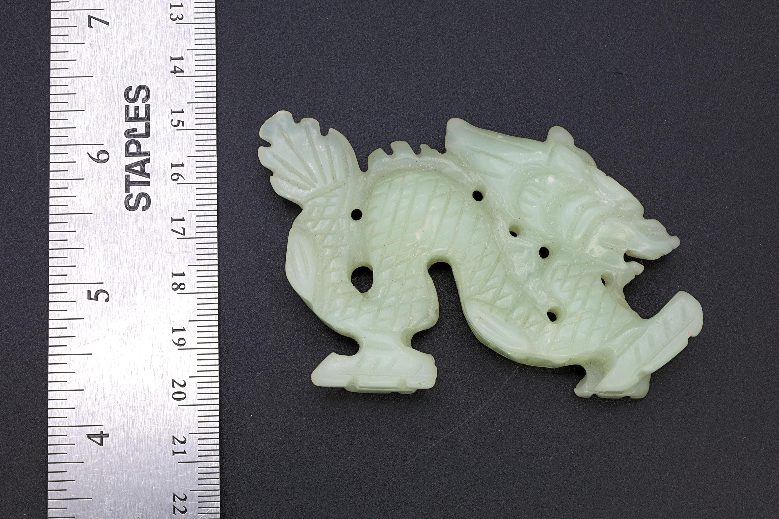 Chinese Dragon Figure Amulet, Carved Stone Mythological Animals, Two Sided Amulet With Celestial Dragon, Feng Shui, Oriental Asian Decor