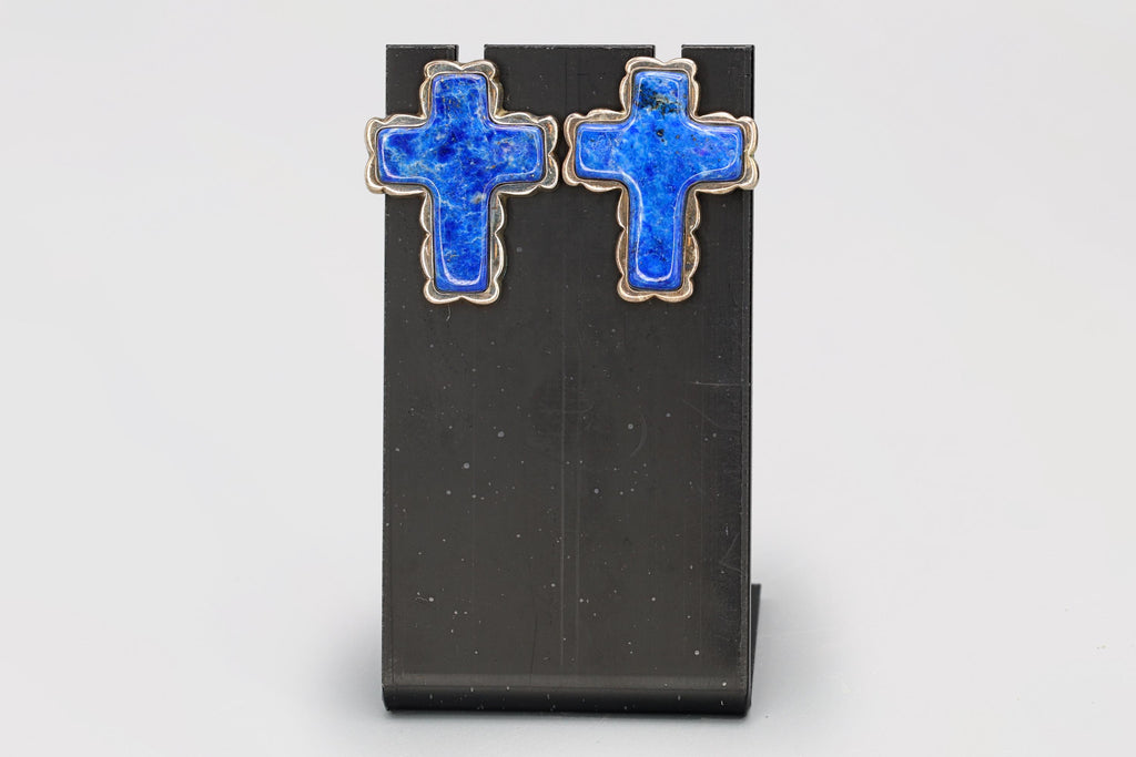 Desert Rose Jewelry, Jay King Sterling Silver And Lapis Lazuli Cross Stud Earrings, Vintage Southwestern Fashion Accessories