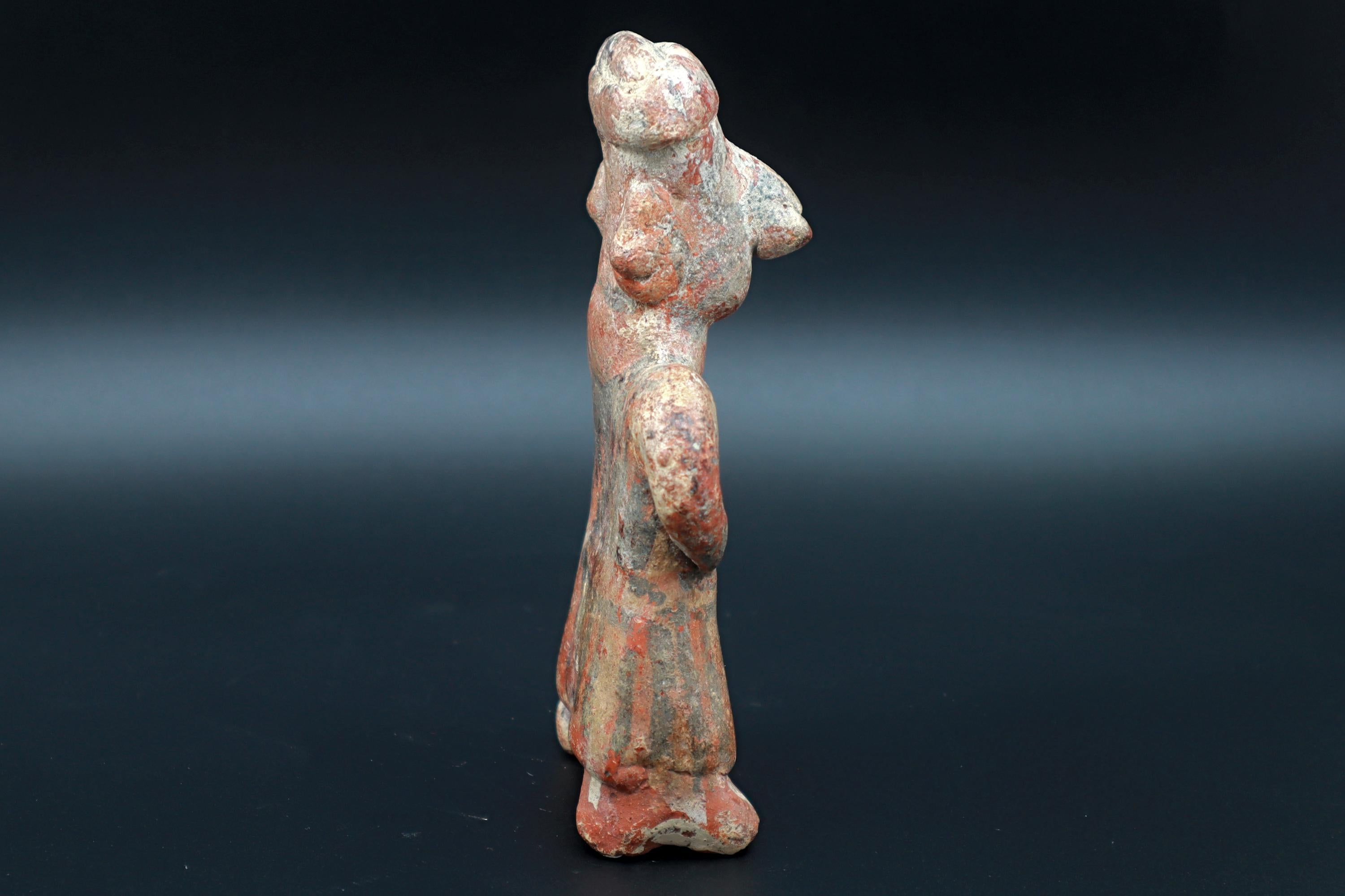 Ancient Pre Columbian Nayarit Pottery Chief, Priest Figure With Dress, Chinesco Type 300 BCE to 300 AD, West Mexico, Mesoamerican Burial Art