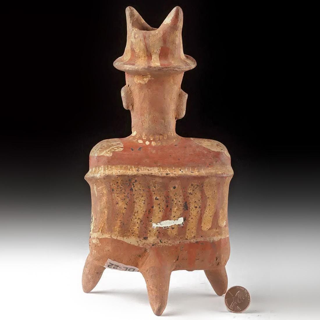 Ancient Pre Columbian Nayarit Pottery Seated Male Warrior Holding Chief’s Baton 300 BCE to 300 AD, West Mexico, Mesoamerican Tomb Burial Art
