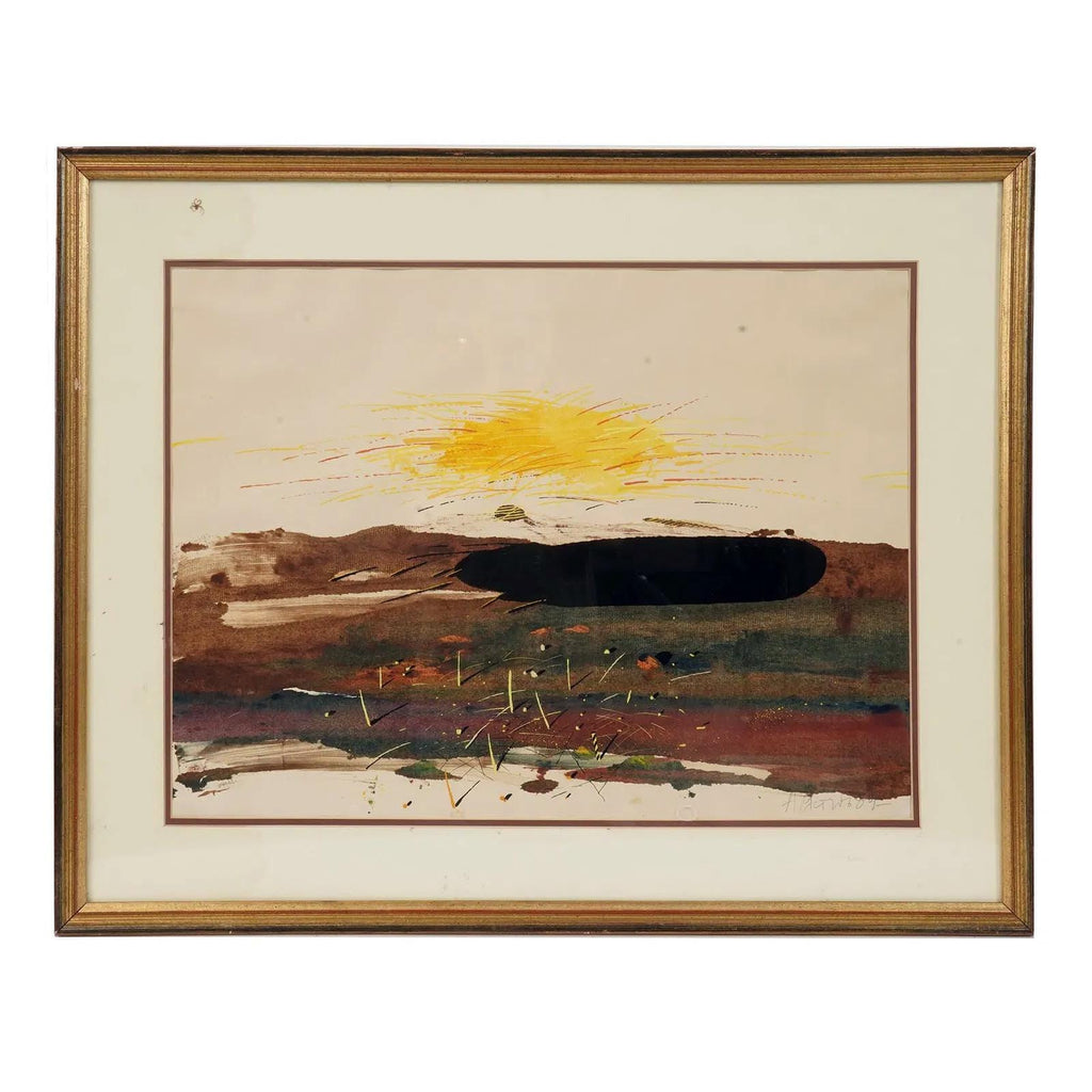 Russian Abstract Surreal Landscape By Yastreb, Signed And Dated 1989, Framed With Glass, Rare Piece Artwork