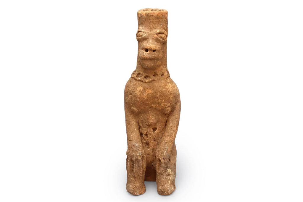 Antique 14th Century Ghana, Komaland Archaeological Site Terracotta Piece, Young Man Sitting, Squatting, African Antiquities And Art