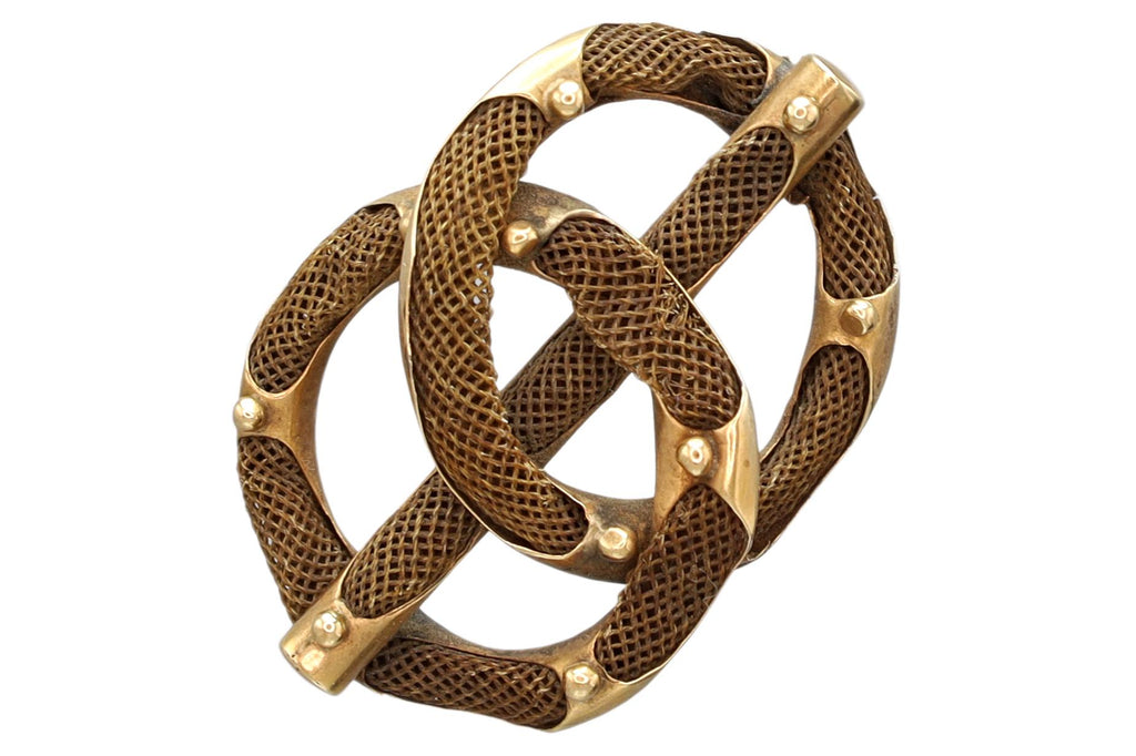Victorian Era Jewelry, Braided Infinite Interlocking Symbol, Memento Mori Brooch Pin, Dated As Circa 1880s England UK, Fashion Accessories