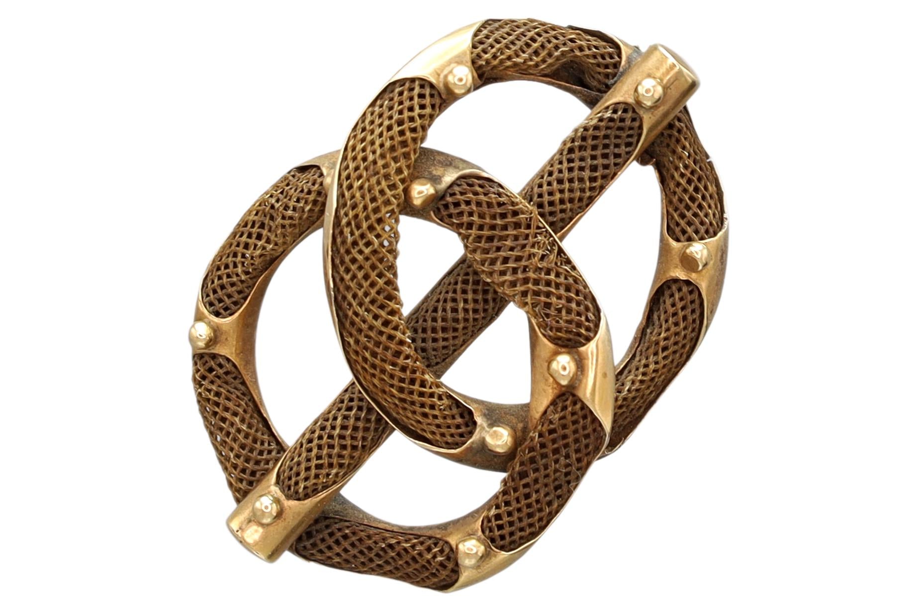 Victorian Era Jewelry, Braided Infinite Interlocking Symbol, Memento Mori Brooch Pin, Dated As Circa 1880s England UK, Fashion Accessories