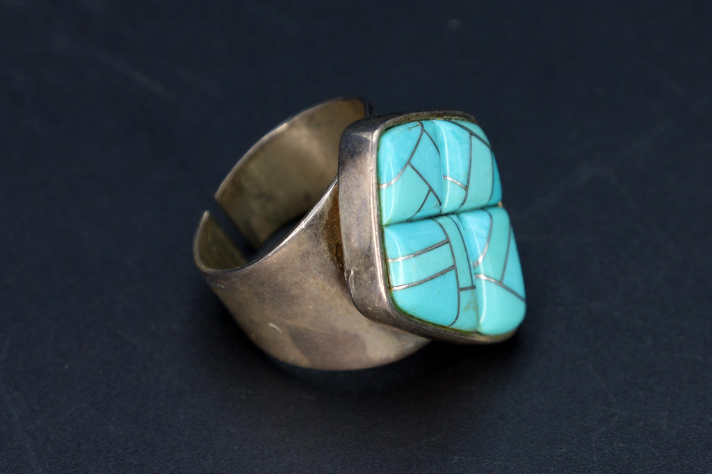 Blue Turquoise Mosaic And 925 Silver Statement Ring By Desert Rose, Design Of Jay King, Southwestern Americana Fashion Accessories, Cowgirl