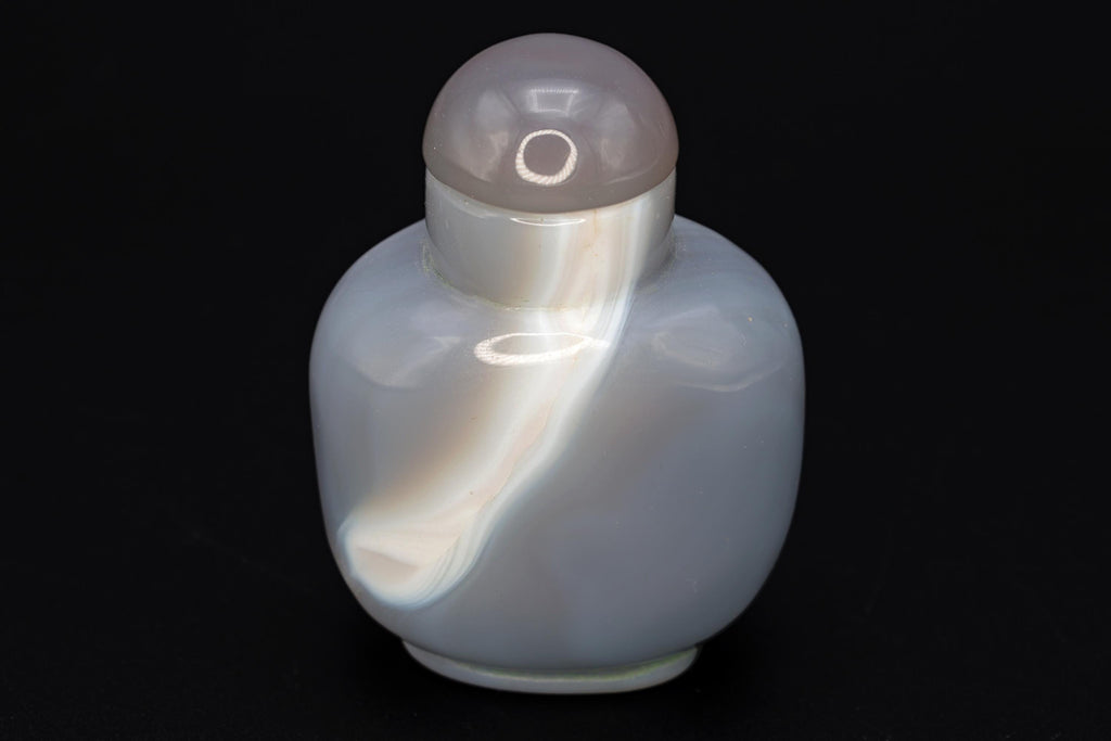 Vintage Early 20th Century Snuff Bottle, Hand Carved Banded Agate Stone, Small Perfume Bottle. Asian Oriental Arts Tobacciana Collectibles