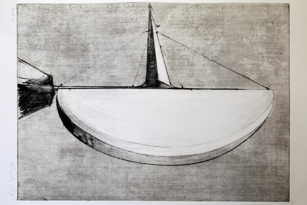 Italian Futurism Artwork By Carlo MO, Hand Signed 1980s Art Etching, Project Of Modernist Sculpture, Rare Artist Proof Copy Piece