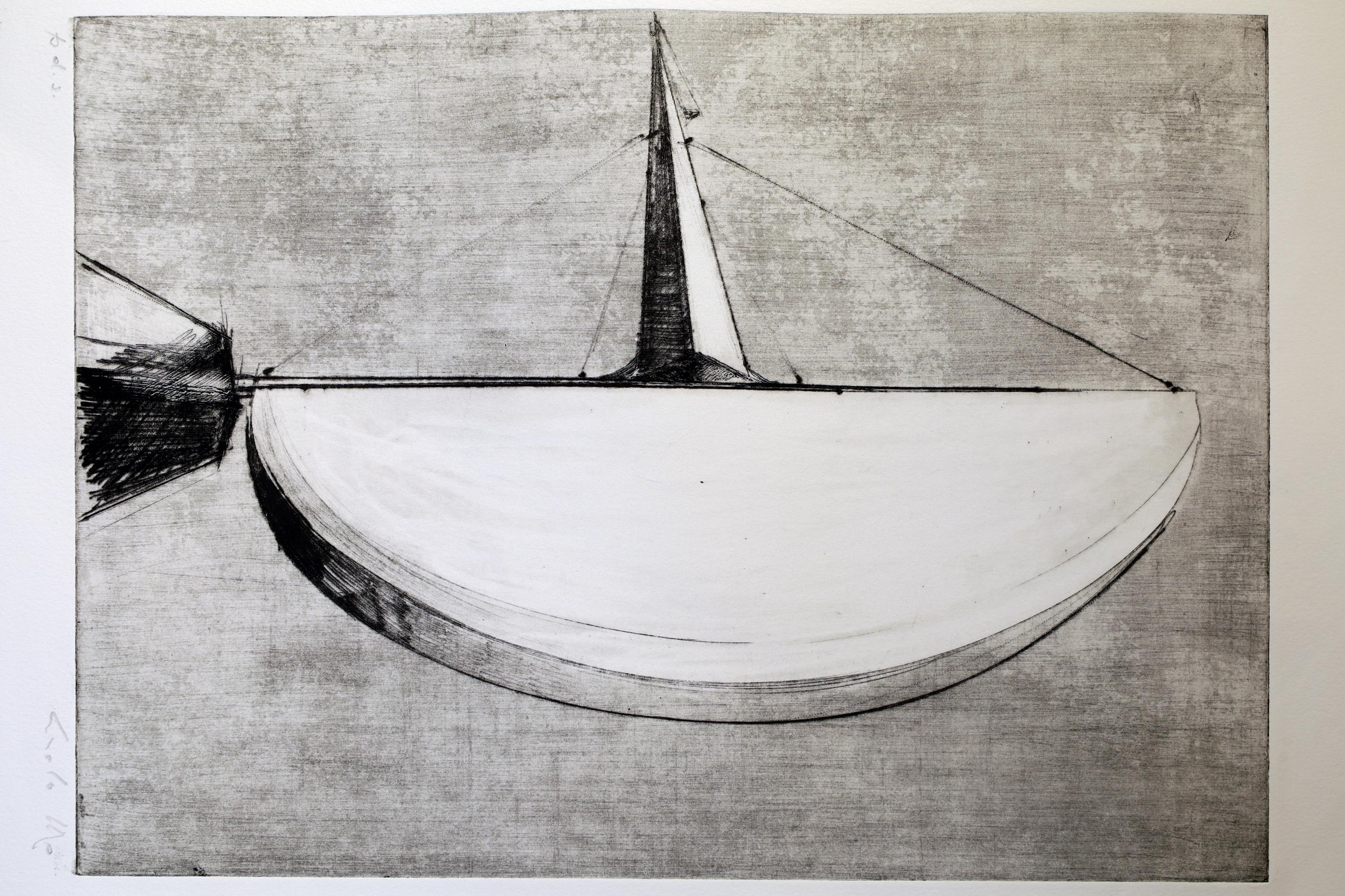 Italian Futurism Artwork By Carlo MO, Hand Signed 1980s Art Etching, Project Of Modernist Sculpture, Rare Artist Proof Copy Piece
