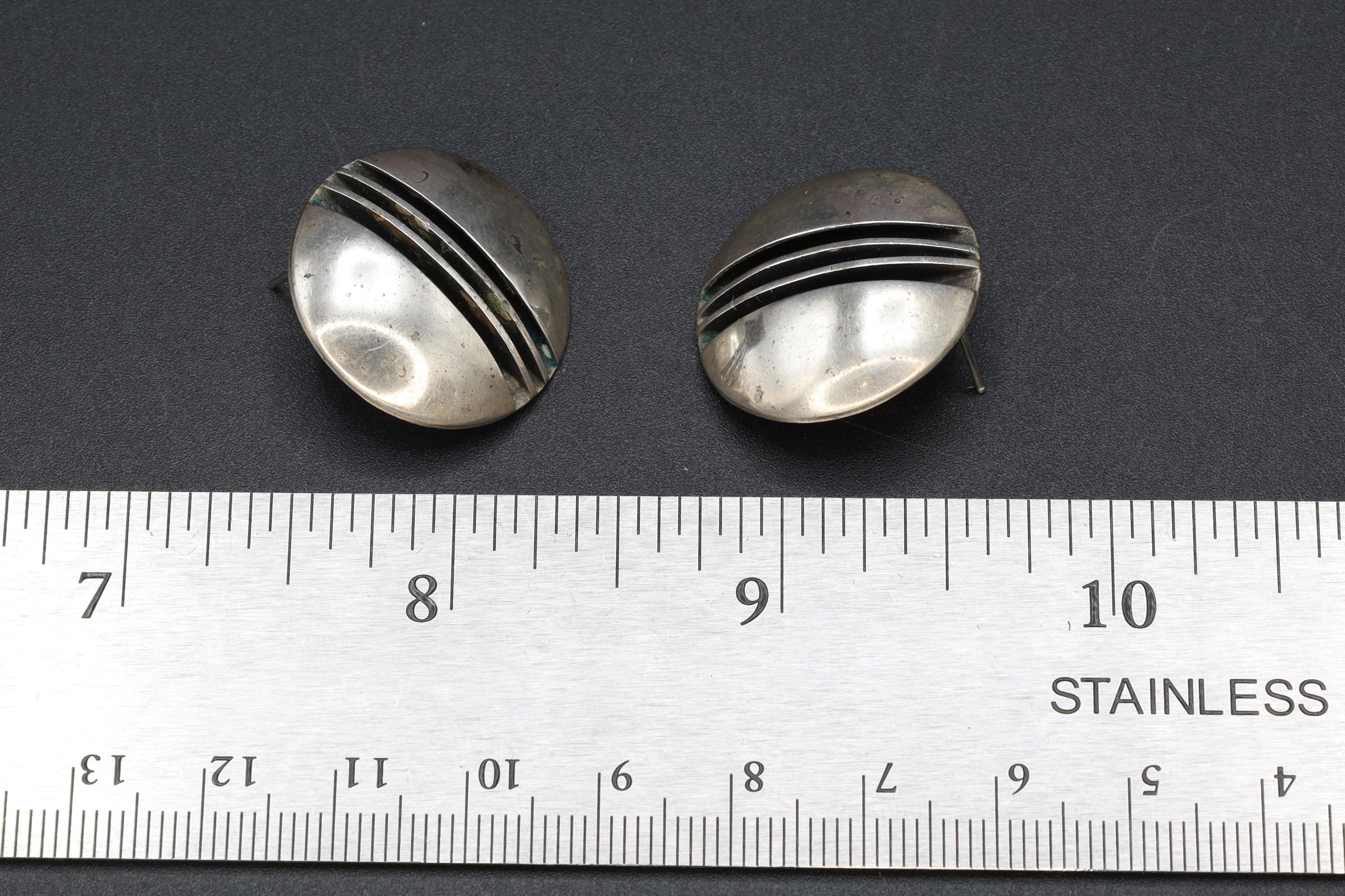 Vintage 1980s Navajo Native American Stud Earrings, Yazzie Johnson, 925 Sterling Silver Modernistic Stud Dome Studs, Southwestern Jewelry