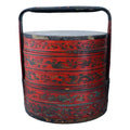 Antique Late 1800s Qing Dynasty Chinese Rice Bucket, Wooden Picnic Red Basket, Wedding Gifts, Hamper With Top Lid, Dry Food Nuts Container