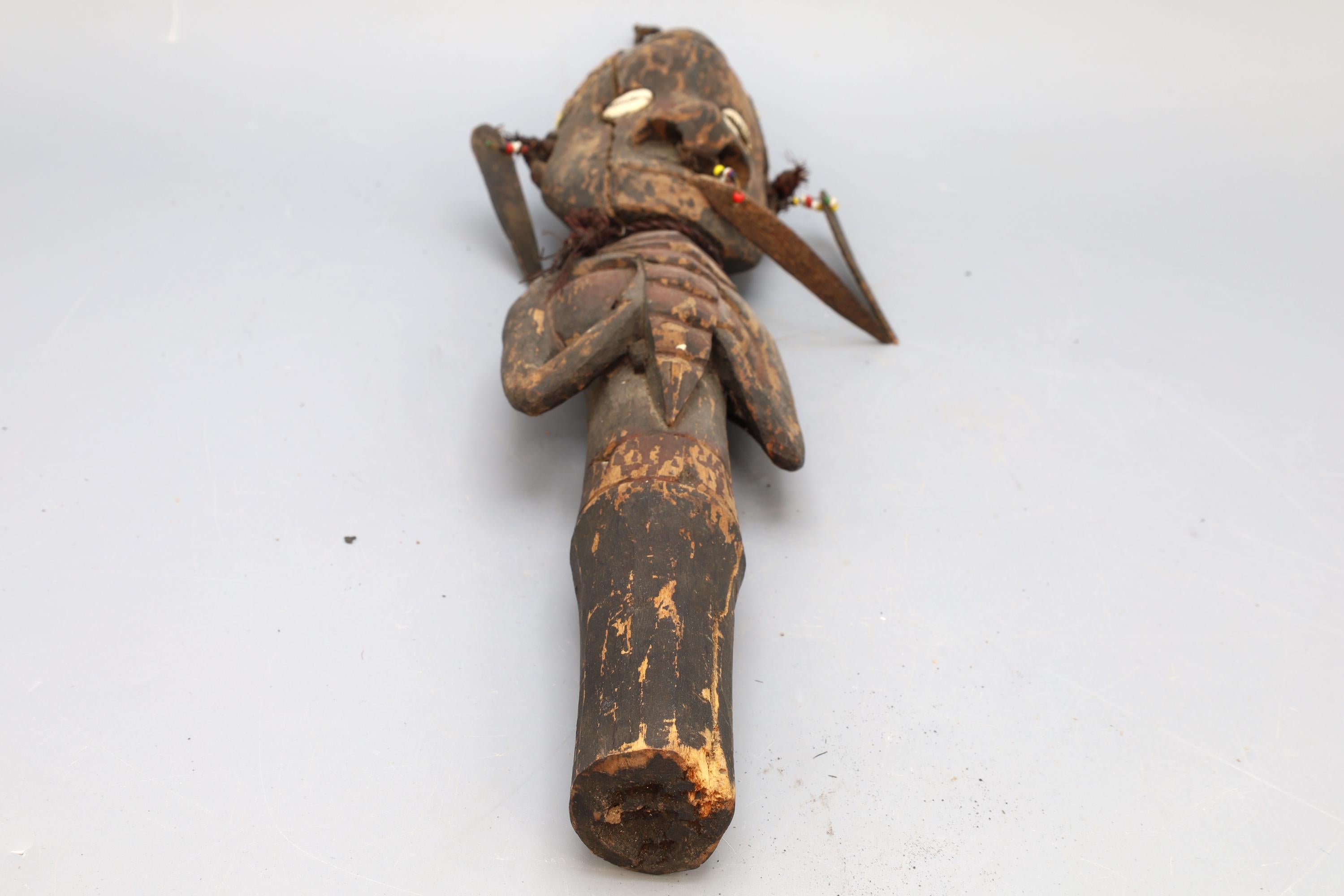 Papua New Guinea, Antique Early 20th Century Tribal Chief Cane Idol Of Ancestor, Ethnographics Art