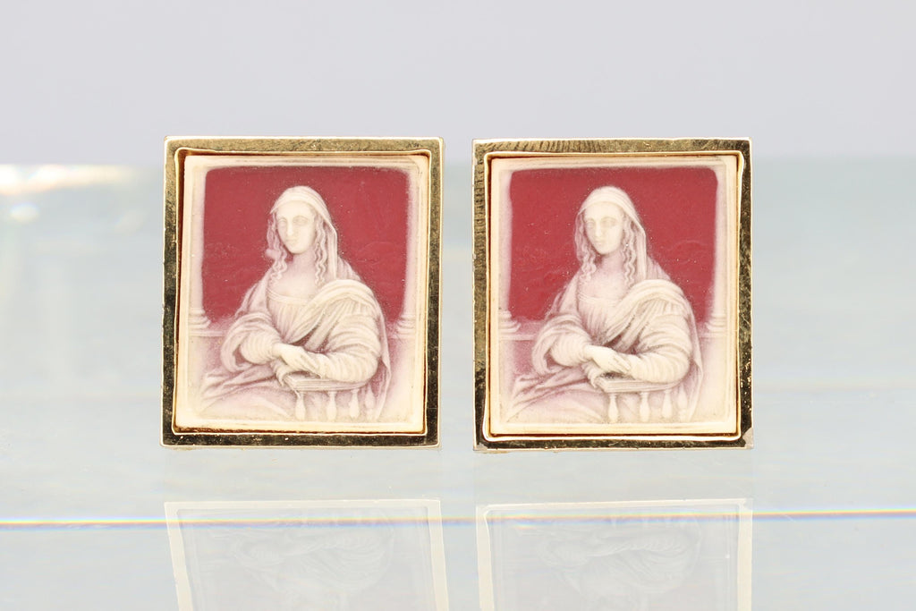 Mona Lisa, Vintage 1960s Dante Masterpieces Cuff Links, Incolay Cameo, A Paste Sur Paste, Large Cufflinks Mens Jewelry, Fashion Accessories
