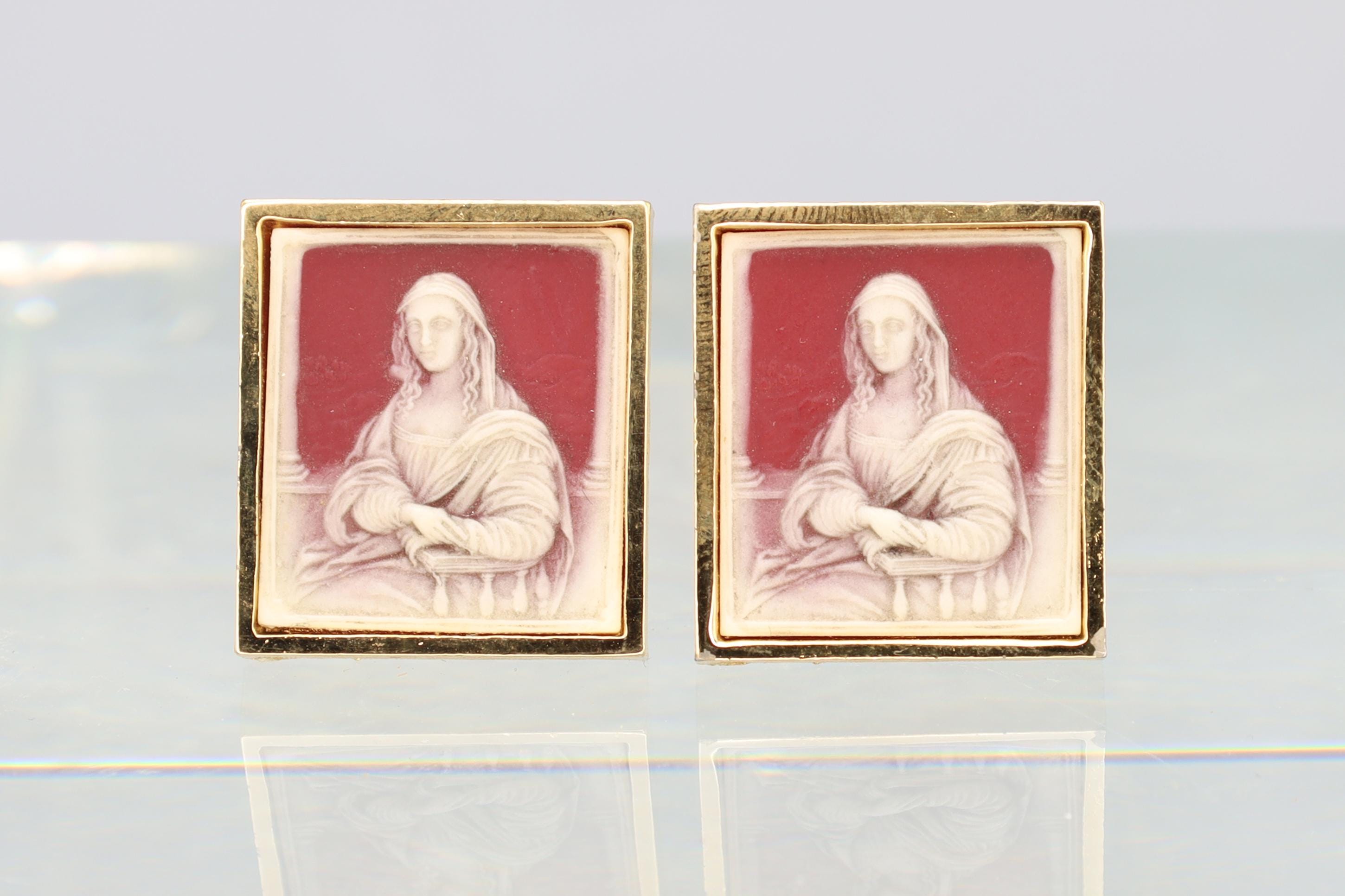Mona Lisa, Vintage 1960s Dante Masterpieces Cuff Links, Incolay Cameo, A Paste Sur Paste, Large Cufflinks Mens Jewelry, Fashion Accessories