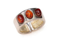 Baltic Amber And 925 Sterling Silver Ring, A Modernist Band Ring Size 8 With 3 Amber Cabochons And Hallmark, Breslau Wroclaw Poland Jewelry,