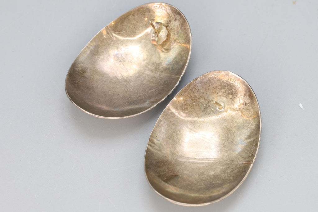 SyB Sandra Baker 1980s Large Stud Earrings, Navajo Ceramic Pot Shaped Studs, Southwestern Americana Folk Jewelry