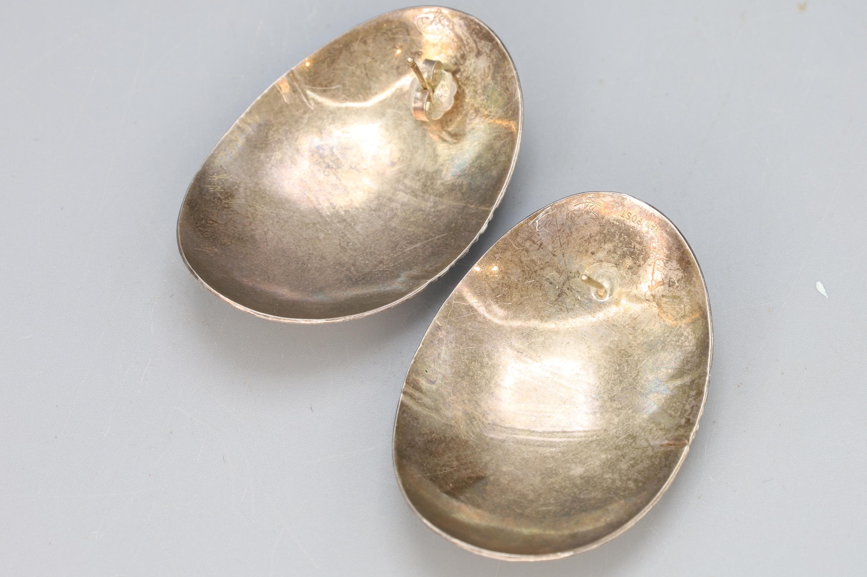 SyB Sandra Baker 1980s Large Stud Earrings, Navajo Ceramic Pot Shaped Studs, Southwestern Americana Folk Jewelry