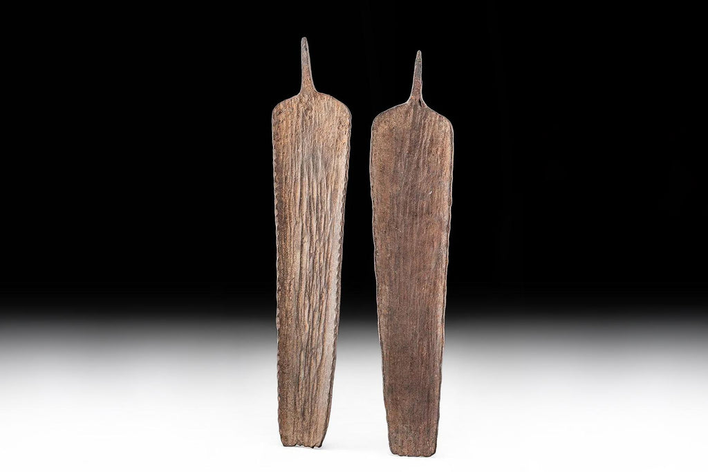 Central Africa, Cameroon, Antique Pair Of Bamileke Forged Iron Hoe Blades Currency Pieces, Rustic Monetary Bars, Collectibles Coins