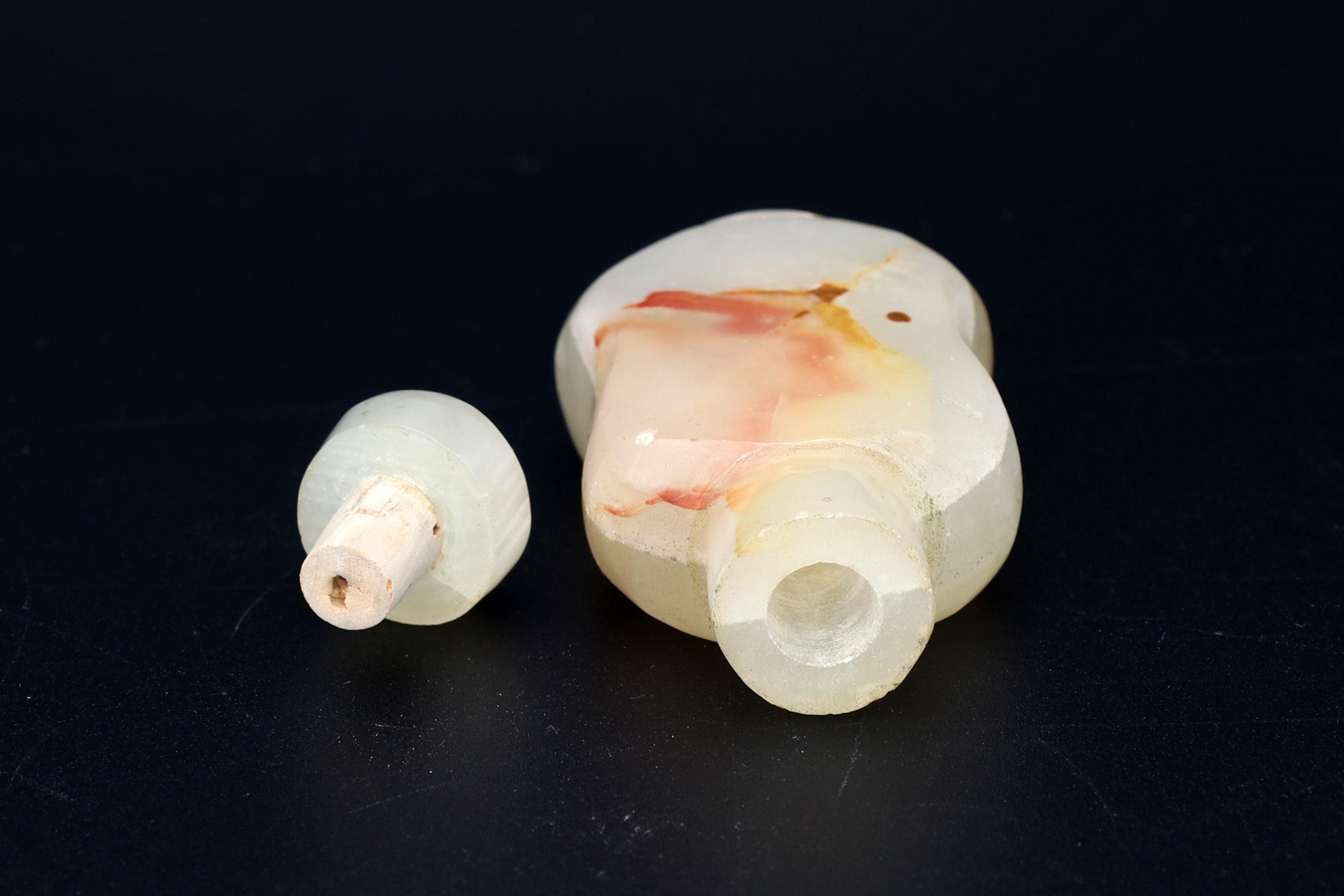 Vintage Early 20th Century Snuff Bottle, Hand Carved Agate Stone, Small Perfume Bottle. Asian Oriental Arts Tobacciana Collectibles