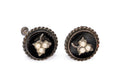 Victorian Era Jewelry, Mourning Screw Back Earrings, Round Black Onyx And Seed Pearls On Sterling Silver Settings, 19th Century Fashion