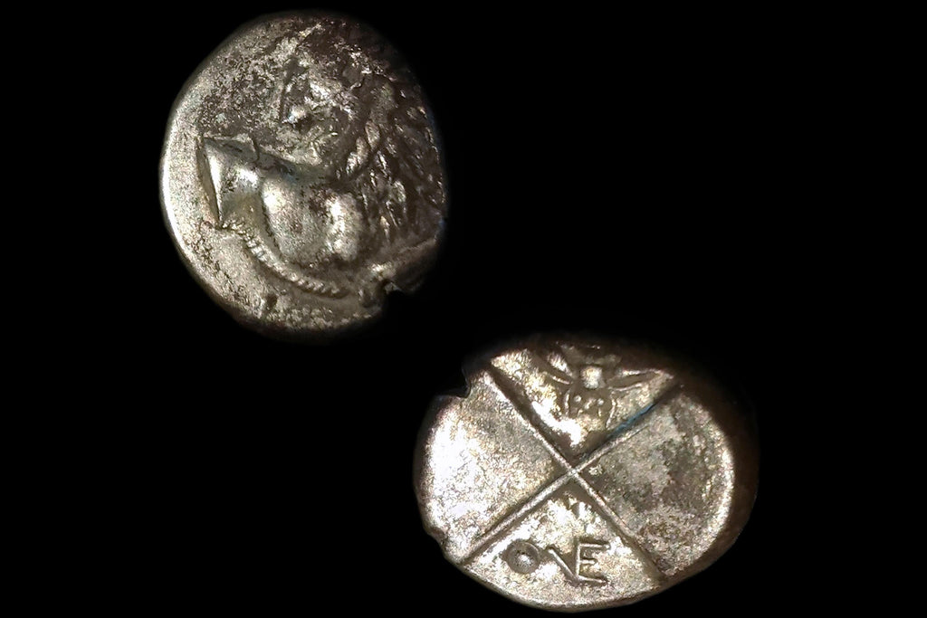 Ancient 4th Century BCE Greek Chersonesos Thrace, Hemidrachm Silver Coin, Lion, Bee, Pellet And Monogram In Incuse, Numismatics Antiquities