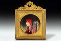 Saint Fabiola Of Rome, Antique 19th Century French Limoges Enamel On Copper Plaque Painting On An 1880s Frame. Hand Signed