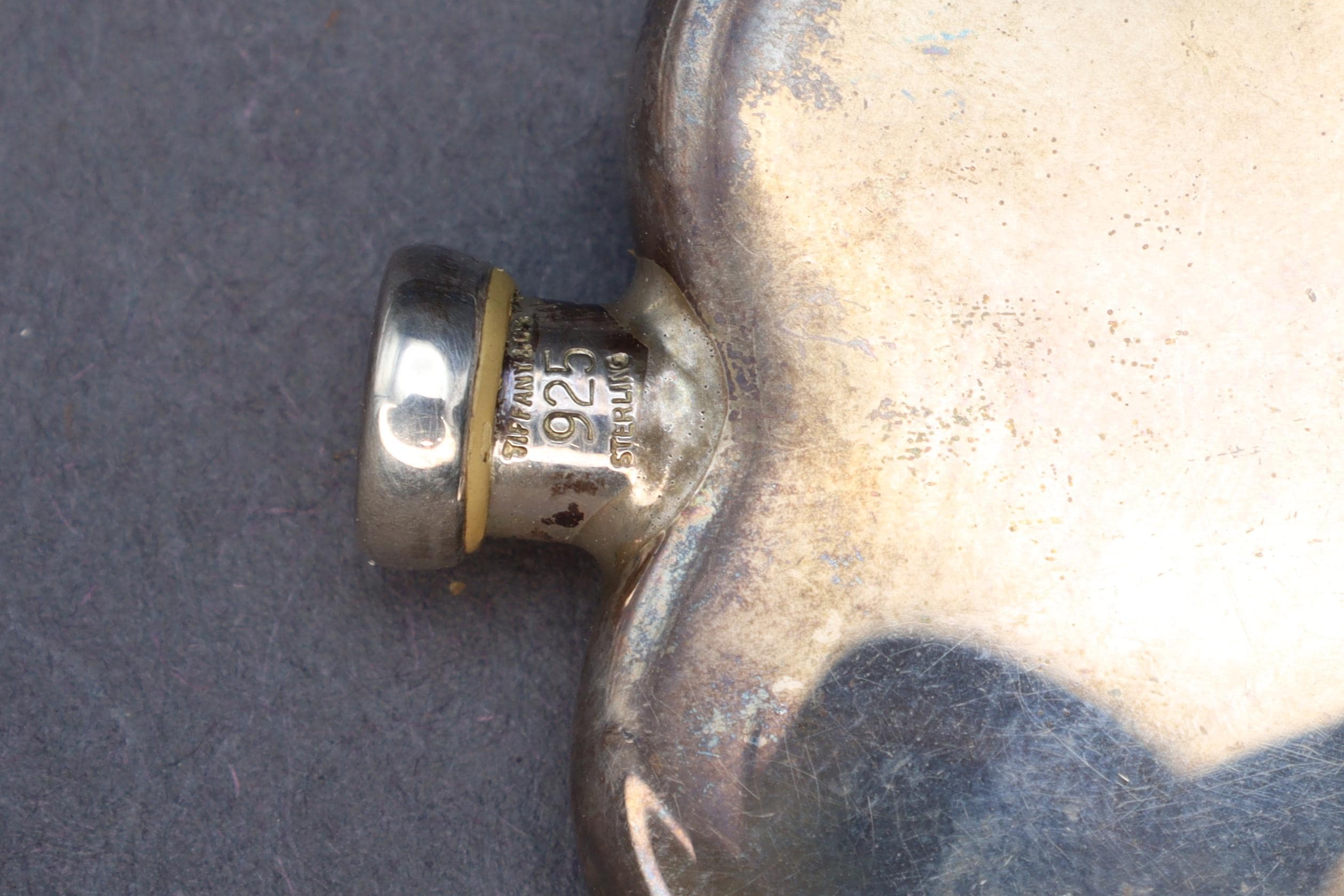 Tiffany & Co Perfume Bottle, A Vintage Sterling Silver Snuff Bottle With Brand Hallmarks. No Engravings, Small Heart Shaped Bottle Flask