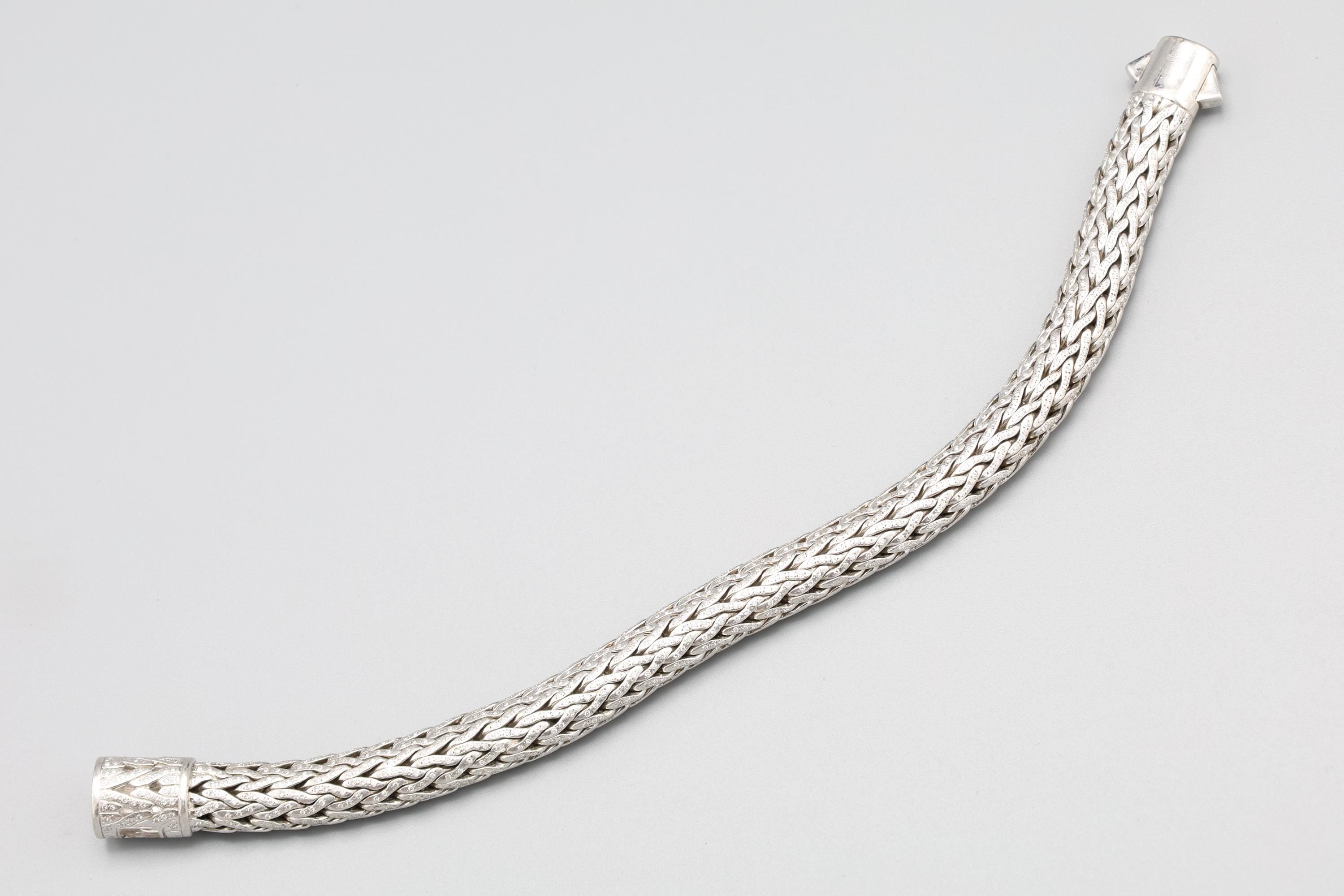 Extra Long, XL Braided Chain Bracelet For Men, 925 Sterling Silver And Pave Clear Diamonds, Vintage Jewelry Tested