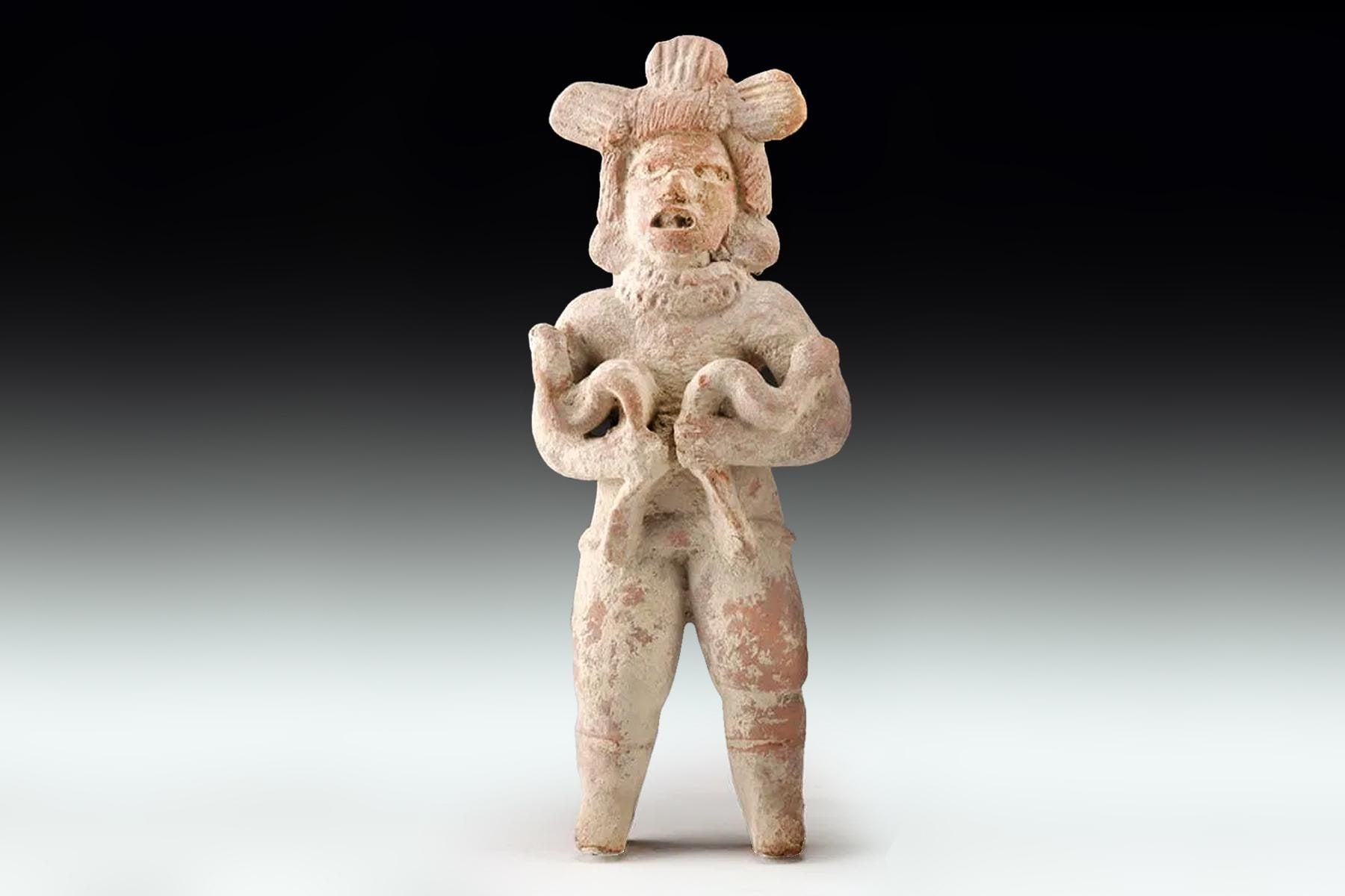 Ancient Pre Columbian Xochipala culture Formative Period Figure, Snake Dancer, 1000 BCE to 250 AD, Mexico Ceramics, Mesoamerican Antiquities