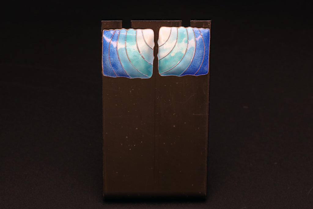 Sea Water Blue Enamel And Gold Gilt Sterling Silver Earrings, Large Square Studs, Vintage 1980s Womens Jewelry, Retro Fashion Accessories