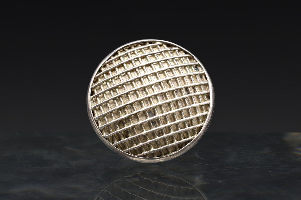 Modernist Ring Size 6 USA Charts, 950 Sterling Silver, Round Basket Texture, Bold Statement Ring, Retro Fashion Jewelry, Womens Accessories