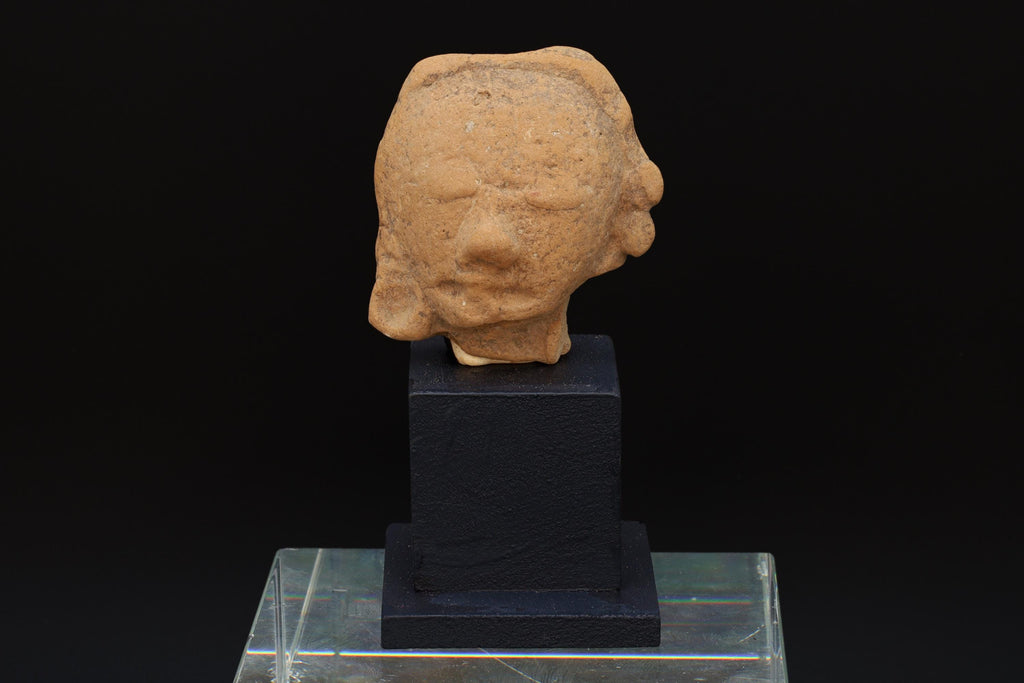 Ancient Huastec Head Of Dignitary Figure, Circa 500 AD Panuco River Area Style, Veracruz Pre-Columbian Ceramic Idol Head, Prehispanic Mexico