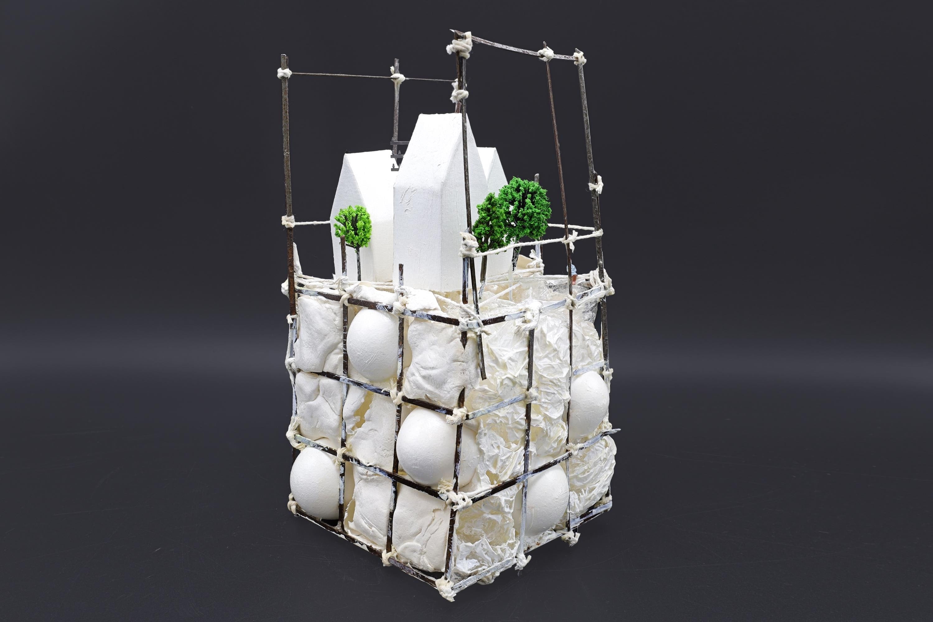 Small Landscape in the Anthropocene, Architecture Model, Ecology Propaganda, Recycled Trash Art, Figurine Sculpture, Mixed Media Assemblage