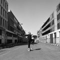 Sensuality Is Just Matter Of Equilibrium, Street Dancing Choreography Full Body Man Portrait, Hasselblad Ilford 125ISO Black And White Photo