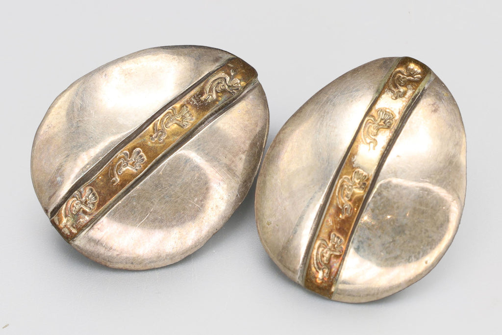 Vintage Navajo like Studs By Keith James, Sterling And Gold Wash, Dancing Kokopelli Kachina Jewelry, Southwester Fashion Accessories