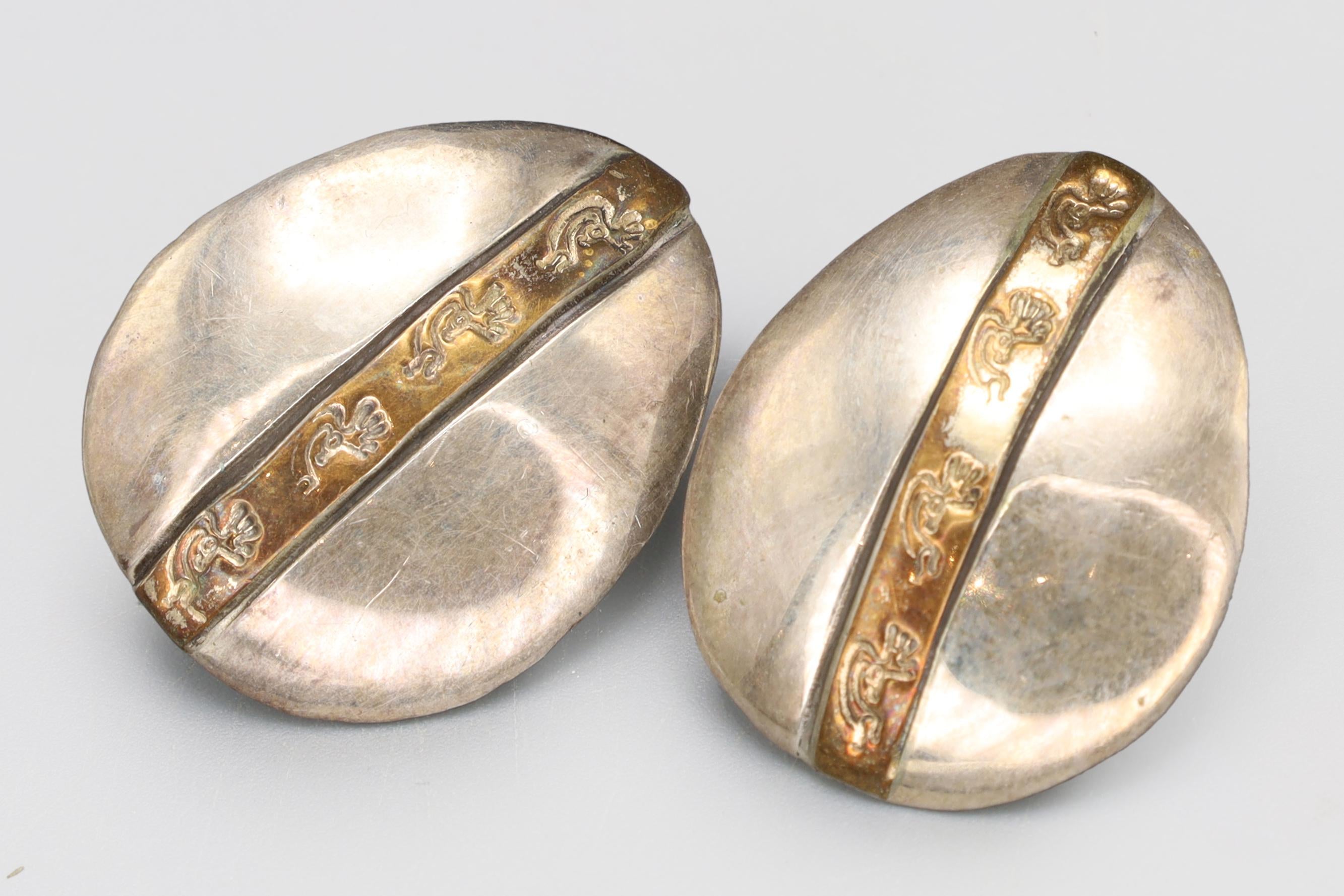 Vintage Navajo like Studs By Keith James, Sterling And Gold Wash, Dancing Kokopelli Kachina Jewelry, Southwester Fashion Accessories