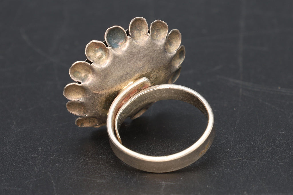Dandelions Flower Ring Size 9 USA Charts And Adjustable, Artisan Jewelry Piece Tested 925 Sterling Silver, Handmade Women's Statement Ring