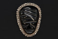 Art Deco Jewelry From Mexico, A Mid Century Brooch Pin On Neo Aztec Design, Sterling Silver And Carved Black Onyx, Retro Ethnic Fashion Art