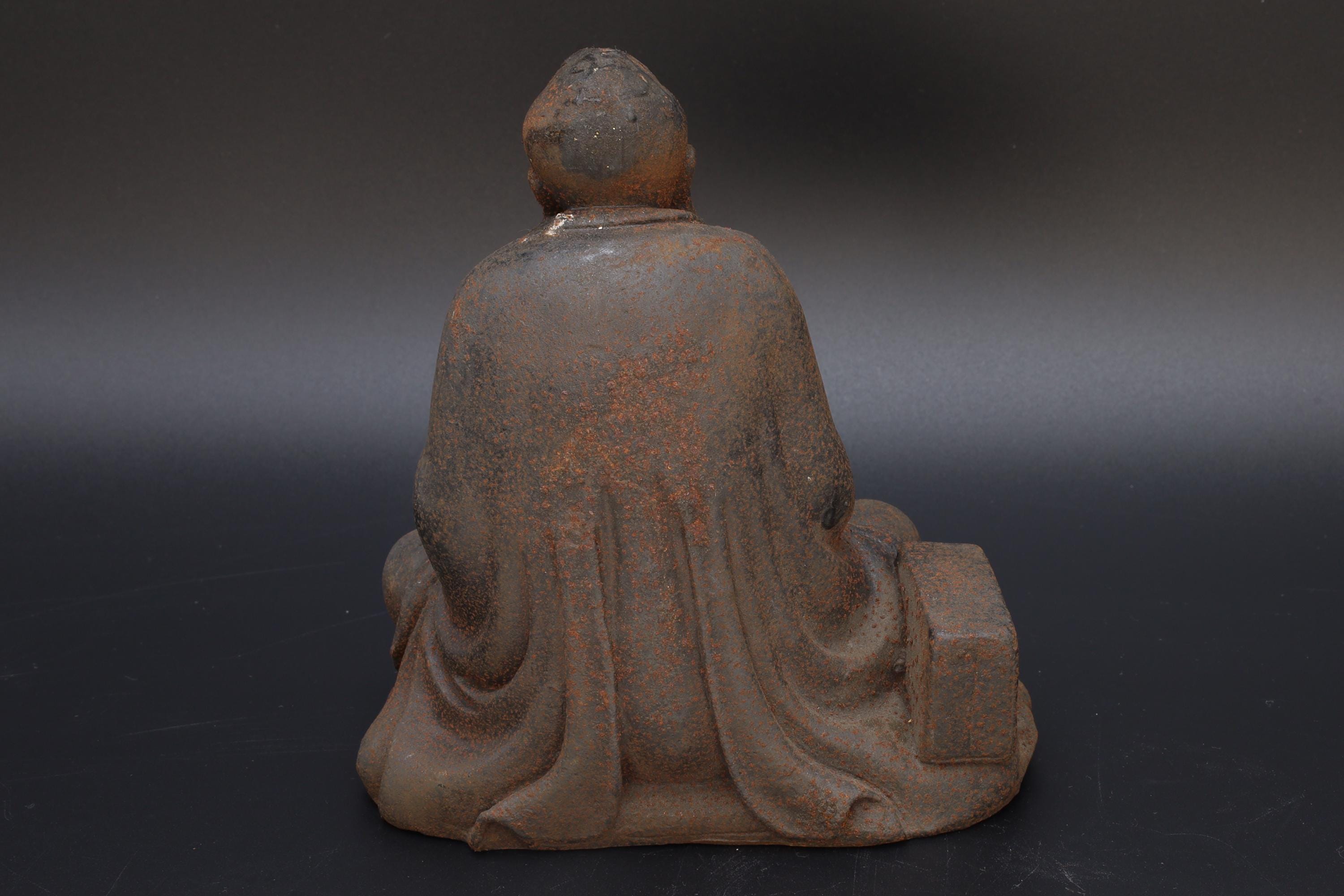 Arhat, Buddhist Monk In Meditation, Cast Bronze, Dated As Early 20th Century, Late Qing Dynasty Or Republic Period. Oriental Sculpture Art
