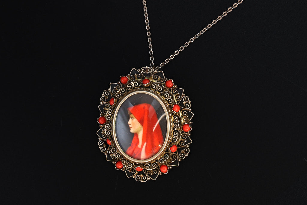 Saint Fabiola Of Rome, Antique 800 Silver Brooch Pin With A Hand Painted Religious Icon Medaillon, Italy 925 Silver Rolo Chain Jewelry