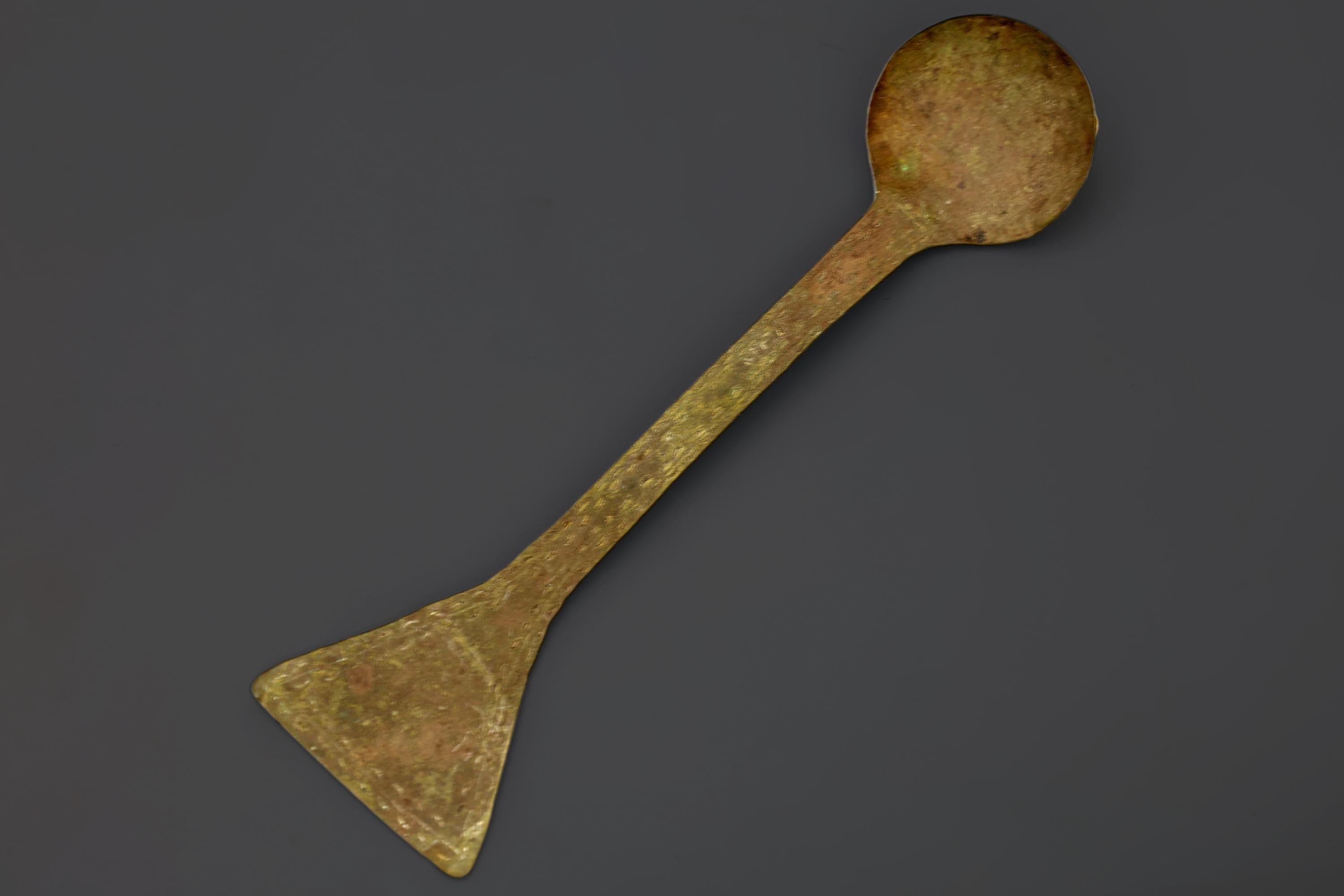 Antique Late 19th Century West African Ceremonial Spoon, Ashanti Peoples, Ghana, Hammered Brass, Victorian Era Colonial African States