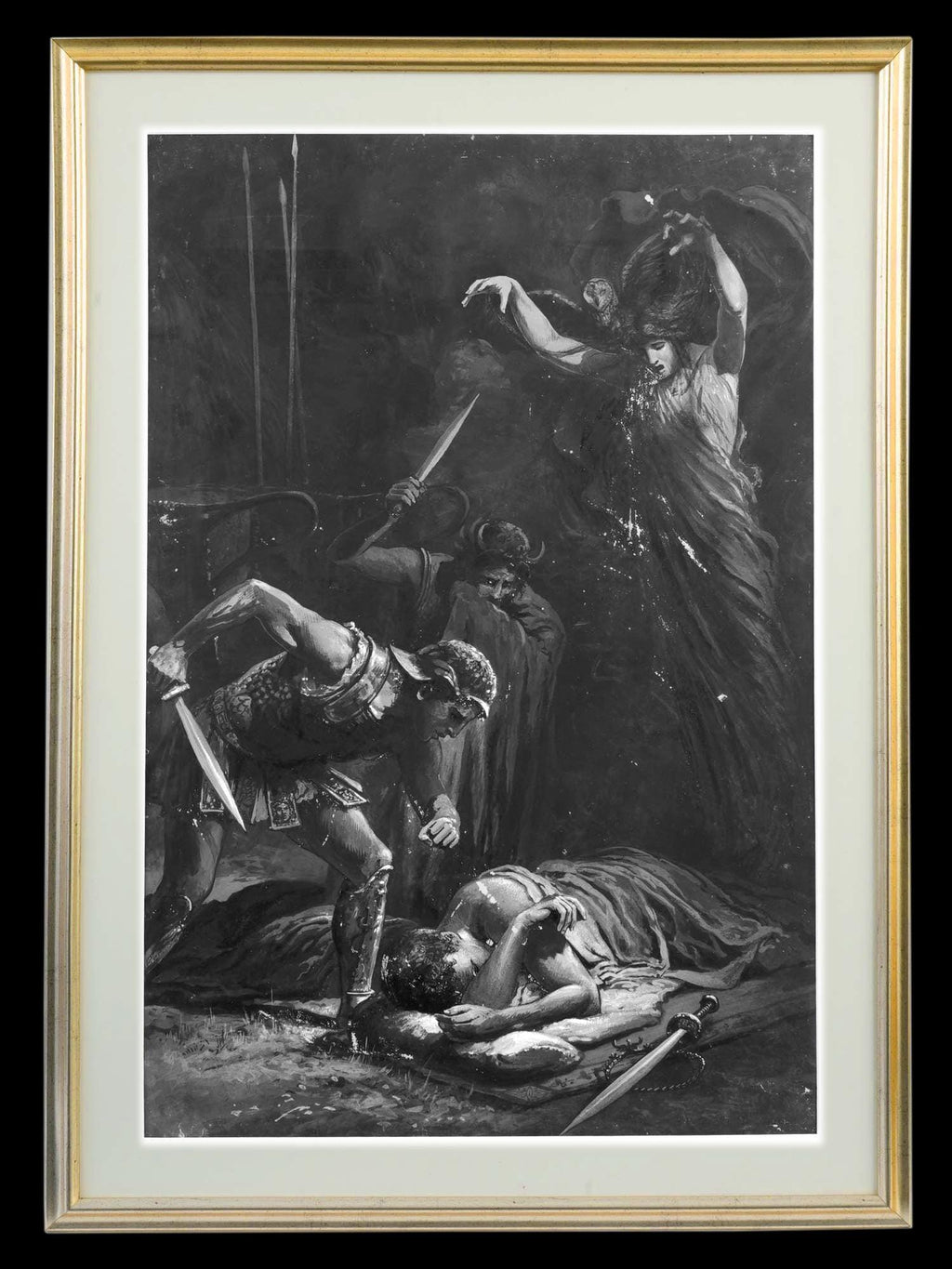 The Death Of Julius Caesar. Attributed To Lancelot Speed, British Artist, Circa 1900s Mixed Media Ink And Gouache And Wash Painting. Framed